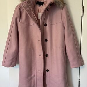 ANN TAYLOR Blush Pink Women's Wool Blend Jacket with Fur Trim (NWT)
